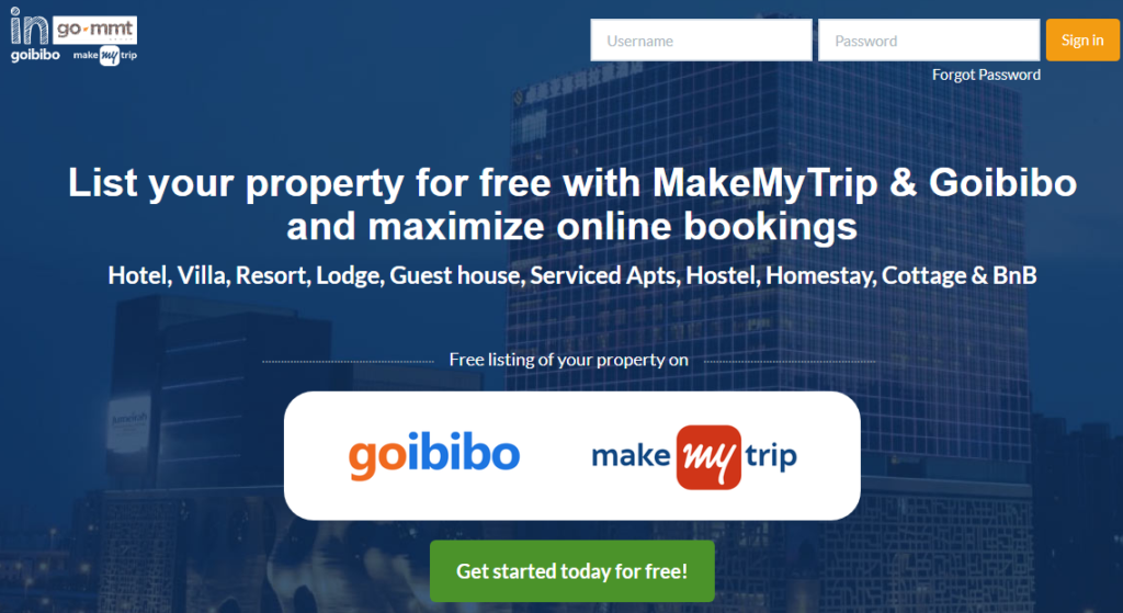 MakeMyTrip homepage for registration